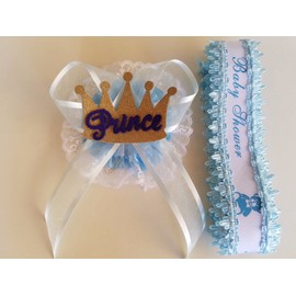 Baby Shower Mom To Be It's a Boy Sash with Prince Crown & Blue Ribbon Corsage