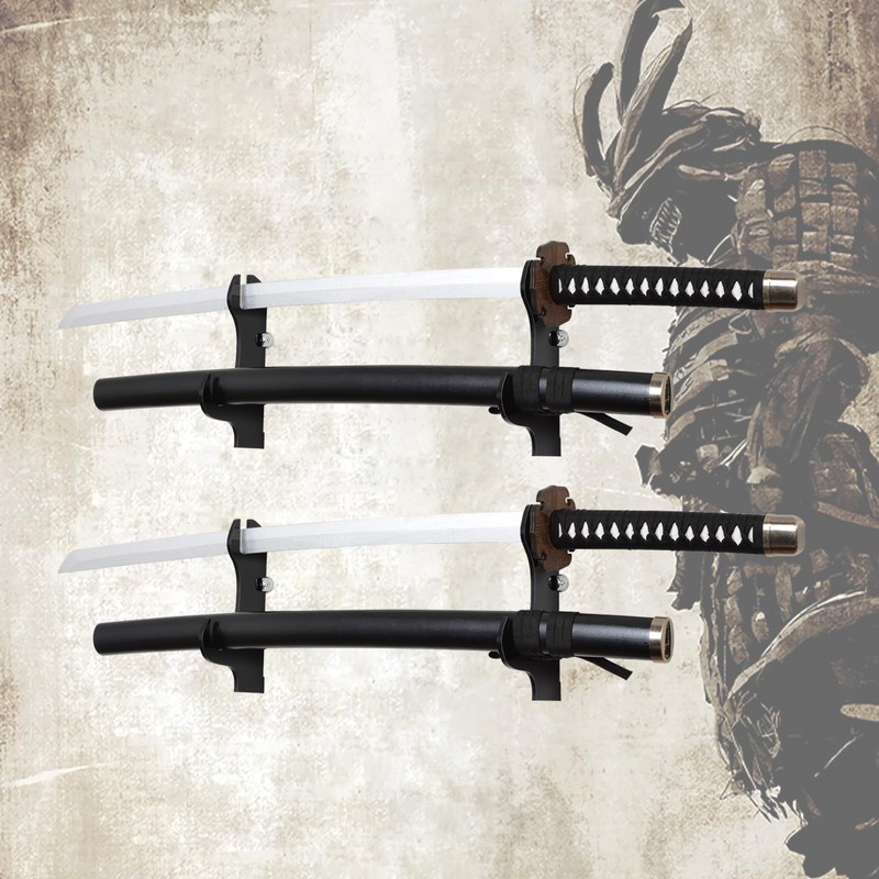 Samurai Sword Wall Mount-Katana Stand Wall Mount-(Black-2 Set) Sword Wall