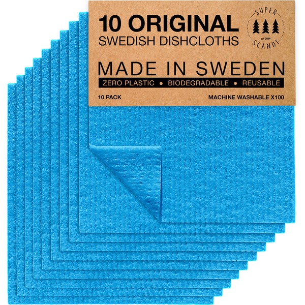 Superscandi Swedish Tea Towels, Eco-Friendly Reusable Sustainable Biodegradable Cellulose Sponge,