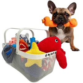 OtterPets Dog Toy Basket Metal Mesh Metal, Chew Proof Dog Toy Bin, Durable Dog Toy Box, Sturdy Dog Toy Storage (White)