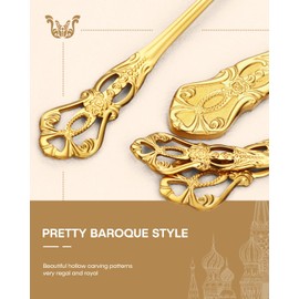 Stapava 60 Pcs Retro Royal Gold Silverware Set, Stainless Steel Gold Utensils Cutlery Set for 12, Gorgeous Flatware Set Include Forks Spoons and Knives set, Dishwasher Safe, Mirror Polished