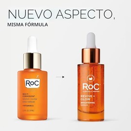 RoC Multi Correxion Revive + Glow - Suero facial con 10% de vitamina C activa, tratamiento diario para el cuidado de la piel, antiarrugas y unificació