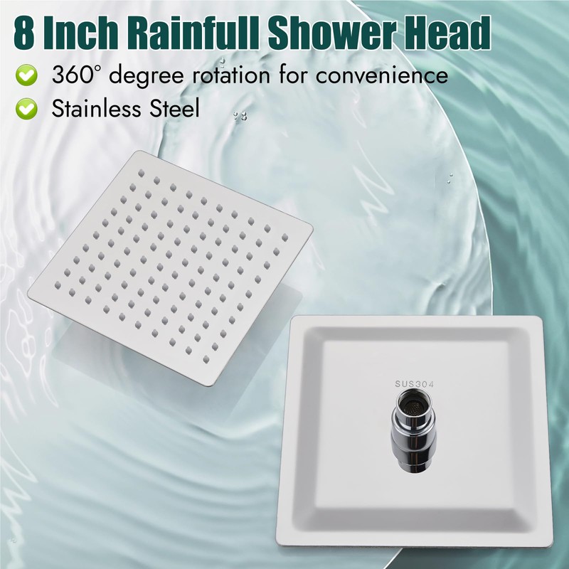 Heyalan 8 Inch Shower Head and Handle Set Square Shower