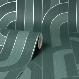 Fine Décor Ezra Teal Arch Wallpaper
