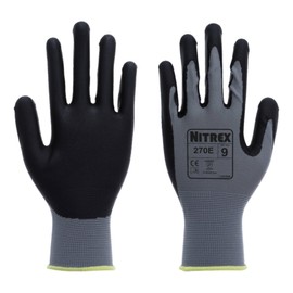 NITREX 270E Work and Safety Gloves, Bag of 10 Pairs - General Handling Gloves with Polyester Liner and Foam Nitrile Palm Coating in Grey, Size 8