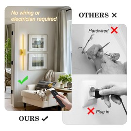 KARTOOSH Battery Operated Rotatable Modern Wall Sconces Set of Two, with Remote Control, Adjustable Color & Brightness, LED Gold Wireless Wall Light for Living Room, Hallway, Bedroom, 28.3 Inch