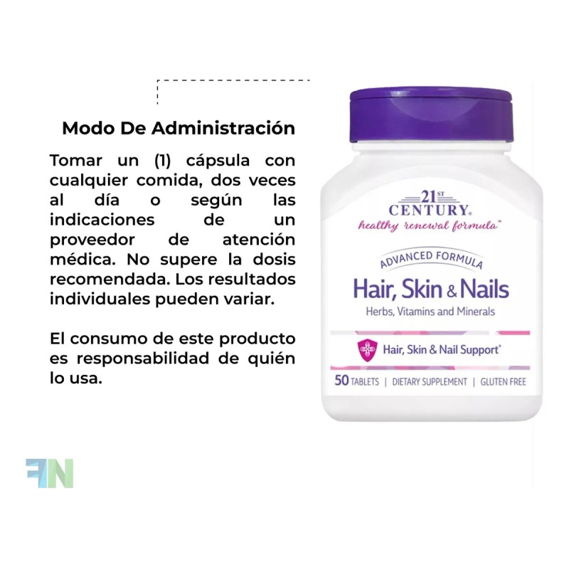 Vitaminas Cabello Piel Y Uñas 21st Century 50 Capsulas Hair