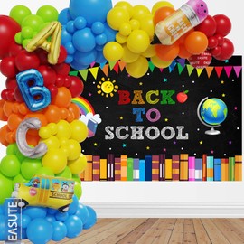 Mocsicka Back to School Backdrop Banner First Day of School Globe Rainbow Books Chalkboard Photo Backdrops Welcome Back to School Party Decorations Banner