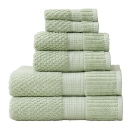 NY Loft 100% Cotton Towel Set 6 Piece Towel Set | Super Soft & Absorbent Quick-Dry 2 Bath Towels 2 Hand Towels & 2 Washcloths |Textured and Durable Cotton | Trinity Collection (6 Piece Set, Sage)