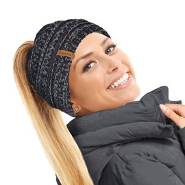 TOSKATOK® Women's Ladies’ Plain Ponytail Messy Bun Ribbed Winter Beanie Hat Cap Hair Hairband -