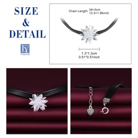 Yumilok Women's Necklace 925 Sterling Silver Choker Ice Flower Leather Rope Black for Women Birthday Mother's Day, Sterling Silver