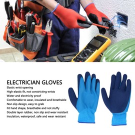 Electrical Insulated Gloves, 400V Voltage Non Slip Gloves, Nylon Fabric Safety Protective Work Gloves with Rubber Palm, for Lineworker Electricians