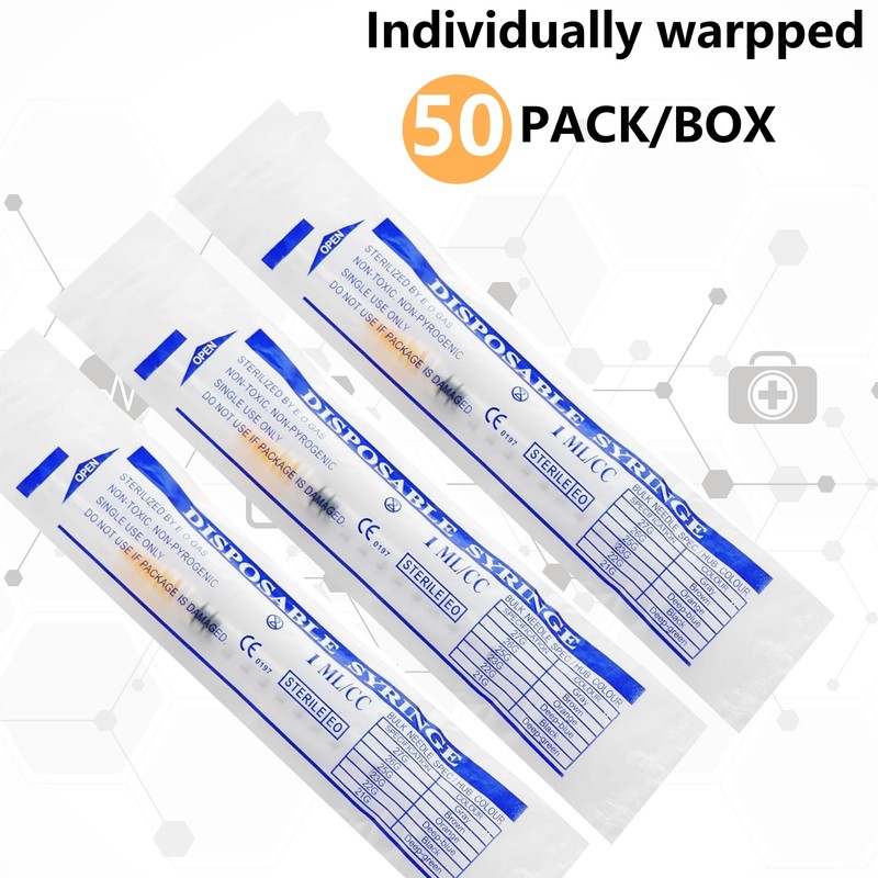 1ml Syringes with Needles 25G 5/8 inch, Lab Sample Injection