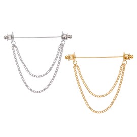 NICENEEDED 2 PCS 2.8" Shirt Chain Collar Bars, Classic Brass Shirt Collar Bar Tassel Brooch, Silver Gold Clip Clasp Lapel Stick for Men's Dress Shirts