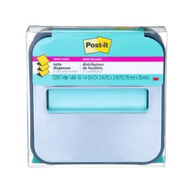 Post-it Note Dispenser with Post-it Pop-up Notes, Black Base with Steel Top, 1 Aqua Splash 3 in. x 3 in. Super Sticky Note Pad, Classroom or Office Supplies
