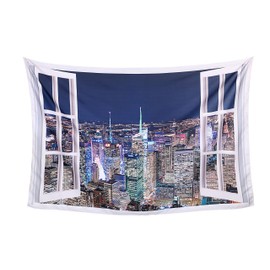 ND Night View Tapestry Scenic Landscape Skyscraper Large Large Room Decor Decoration Window Scenery Telework Remote Work Background Decoration Wall Decor Fabric (Design 1)