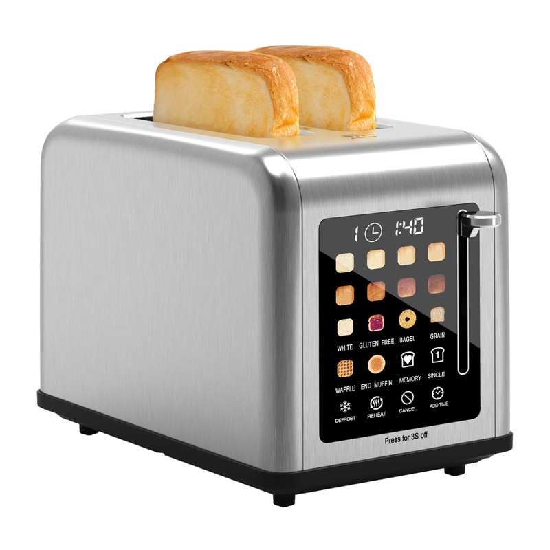 2 Slice Toaster Touch Screen, Stainless Steel Toasters Digital Timer