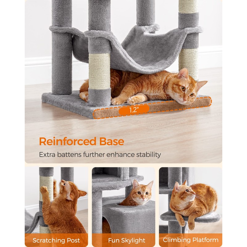 Feandrea Cat Tree, 61-Inch Cat Tower for Indoor Cats, Plush