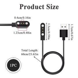 Hukneqn Charging Cable Smartwatch, 2-Pin Smartwatch Charging Cable Magnetic Charger Cable for Smart Watch, 4 mm Pitch, 60 cm Smartwatch Accessories, Compatible with Various Smartwatch Models
