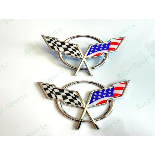 AUTO 2PC Chrome Front & Rear Deck Lid Cross Blue