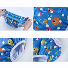 Codkkre Swimming Nappy Reusable Swim Baby Nappies Adjustable Size Washable Pack of 3 Nappies for Swimming Lessons 0-3 Years(Fish+Beach+Whale)