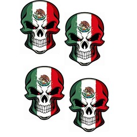 4 pieces Hard Hat Stickers Skull with Mexican Flag, 2.5in, Mexico USA Decals