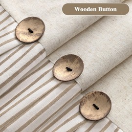 XOGUIBO Farmhouse Shower Curtain Linen Beige Button Woven Fabric Country Rustic Western, Pleated Beige Stripe 72" W x 72" L