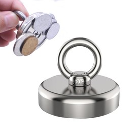 Neodymium Fishing Magnet - Super Strong 0-19kg Magnet with Eye Bolts - Ideal for Magnet Fishing, Hoisting, Hanging - Round Magnetic Retrieval Tool