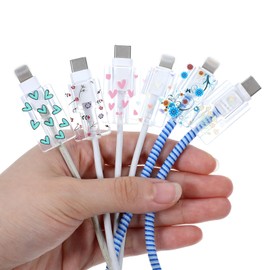 6 Pcs Cute Flower Heart Cable Protector for Chargers, Transparent Type-C PTU Cord Saver Phone Charger Accessories Cable Phone Protector for Women Girls