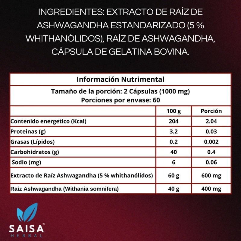 Suplemento Estres Ashwa 120 Caps Extracto Whitanolid