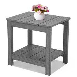 Stoog All-Weather Patio Side Table, 2-Tier Rectangular Outdoor Side Table, Adirondack Side Table, Easy Maintenance, Grey