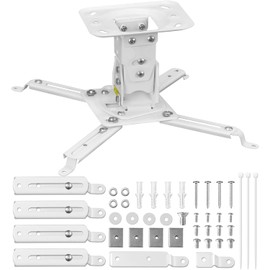 Projector Ceiling Mount, Adjustable Projector Mount, Heavy Duty 17.3 inch / 44cm Arm Reach, 4.7/12cm Height, 25° Tilt Projector Mounts Projector Holder White Home Theater Office 32 lbs / 14.5kg