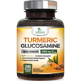 Turmeric Curcumin Supplement - 95% Curcuminoids with Glucosamine, Ginger & MSM, BioPerine Black Pepper Extract for Best Absorption, Natural Vegan Join