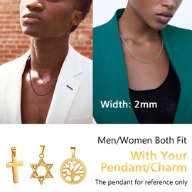 PROSTEEL Snake Chain Women 2mm 26inch Black Necklace Chain for Men