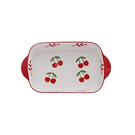 Bicuzat 8 x 5 Inch Ceramic Oven to Table Bakeware Dinner Plate, for Oven Roasting Lasagna Pan Cheese Baked Rice Bowl Baking Dish with Handle,Cherry(1 PCS)