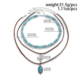 Jascatin Layered Turquoise Cow Head Pendant Necklaces Bead Silver Choker Necklace Clavicle Chains Collar Necklace for Women and Girls