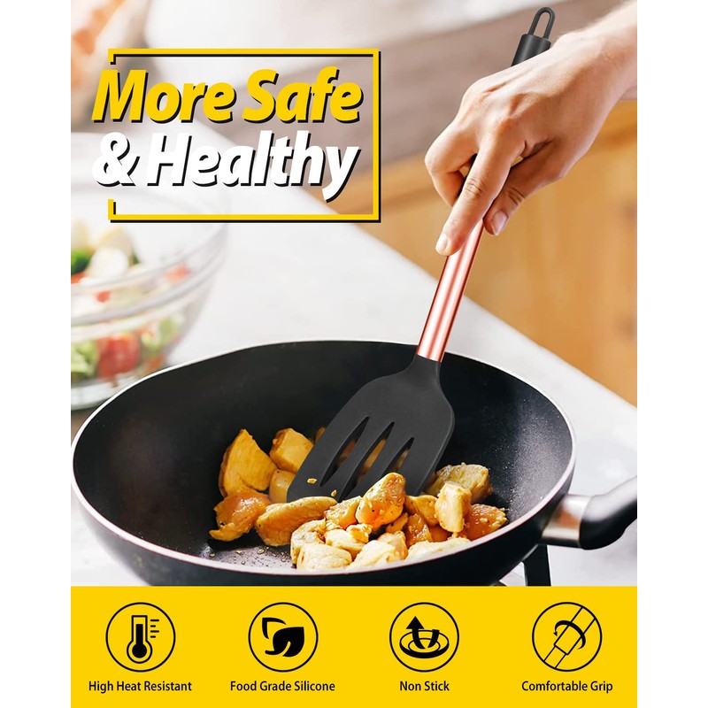 Pack of 4 Silicone Cooking Utensils Set, Non Stick Large