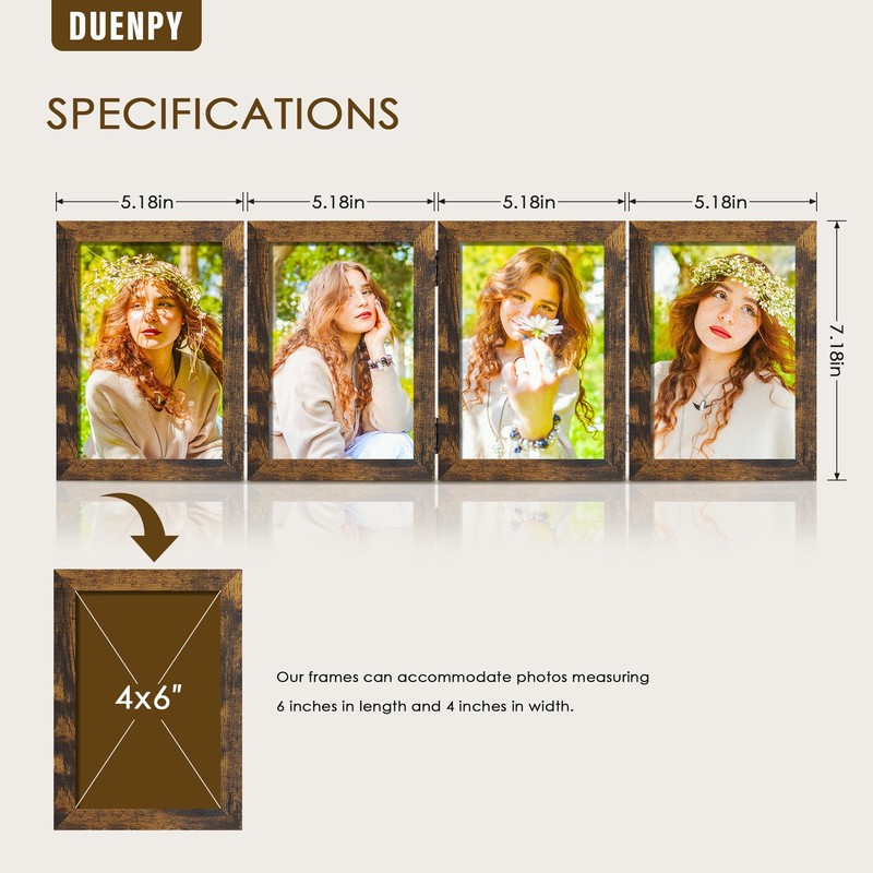 DUENPY 4 Folding 4x6 Picture Frame Horizontal Engineered Wood Accordion