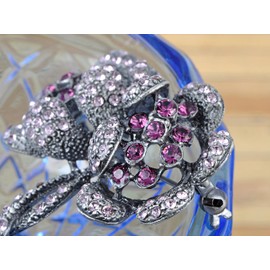 Alilang Womens Silvery Tone Violet Purple Colored Rhinestones Floral Two Flower Brooch Pin
