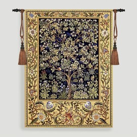 Aubelin Tapestry Large Blue William Morris Tree of Life Fine Art Tapestry Wall Hanging Size 55"x41"