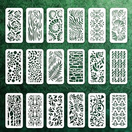 beinkmake 18Pcs Nature Texture Border Stencil Tree Branch Leaves PET Inlay Stencils for Furniture Reusable DIY Art and Craft Wall Painting Templates for Wood Fabric Canvas Paper Home Decor 4x8 inch