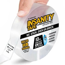 SH Sanhurst Insanity Heavy Duty  Double-Sided Transparent  10ft for DIY Wall Art and Hanging Pictures Without Nails. Mounting Decorations, Holding Rugs & Carpets Down, Nano Acrylic Gel Alien Tape,  Waterproof Removable Adhesive Strips - Size: THICK & WID