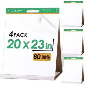 CREGEAR Portable Tabletop Easel Pad, 20 x 23 Inches, 4 Pack 20 Sheets/Pad, Super Sticky Tabletop Easel Pad With Built-in Stand For Offices and Schools, Great for Virtual Learning and Presentation