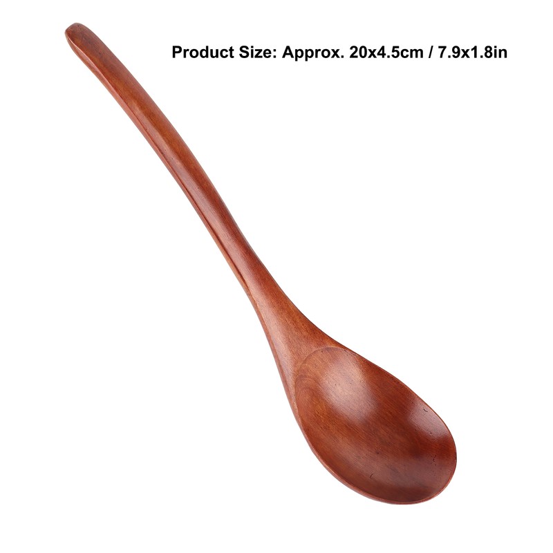 5Pcs Wooden Soup Spoon with Curved Handle Multi Purpose Rice