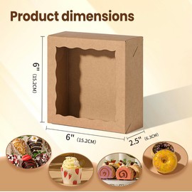 SLShePack SLShePack 55pcs 6"x6"x2? Brown Chocolate Covered Strawberries Boxes with Window Baking Boxes for Cookies, Cake,Macaron, Pie, Truffle Chocolate & More