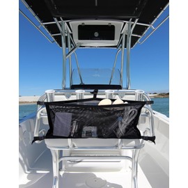 PLOZANO Boat Storage Bag with 3 Divisions, Adjustable Organizer, Mesh Tackle & Life Jacket Holder, Suspended Net for Leaning Post (24 INCH)