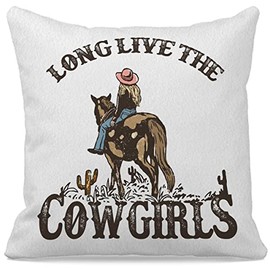 Long Live The Cowgirls Decorative Throw Pillow Case 18″×18″,Western Cowgirl Cactus Wild Landscape Retro Decorations For Home Bedroom Living Room Office Car,Cowgirl Gifts for Cowgirls Teen Girls
