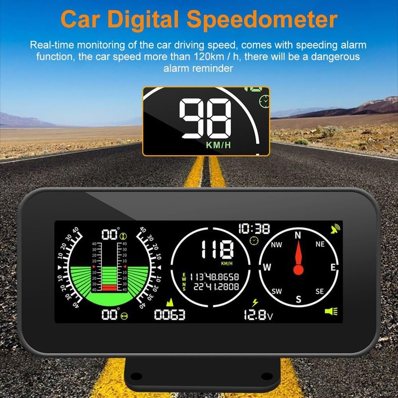 OBEST Car Head Up Display,GPS Speedometer,Inclinometer for Off-Road Driving,Color High-Definition