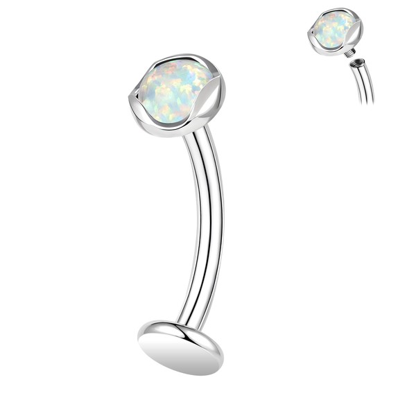 ZS ASTM F136 Titanium Belly Button Ring, 14G Opal Stones