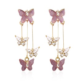 Peasimy Purple Butterfly Tassel Stud Earrings for Women Long Butterfly Crystal Rhinestone Drop Dangle Earrings Wedding Jewelry Gifts (Purple)